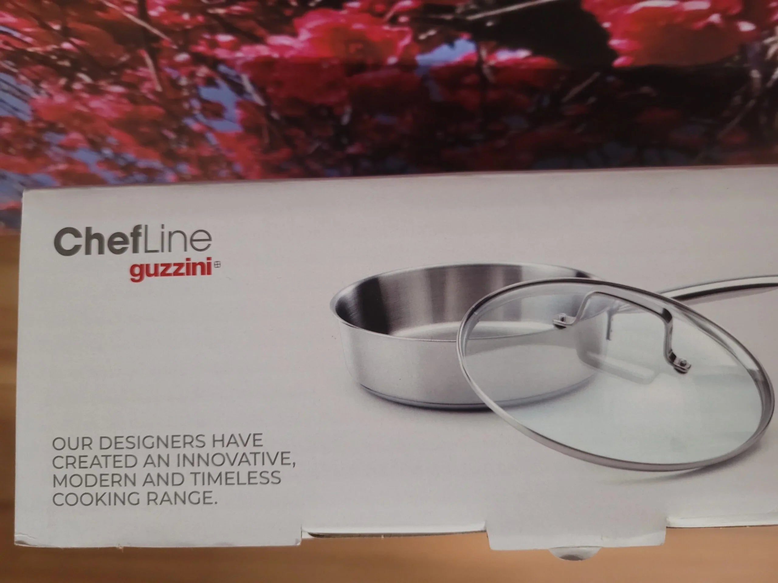 Тиган със стъклен капак Guzzini D 24 cm неръждаема CrNi 18/10 стомана, вместимост 2,5 литра