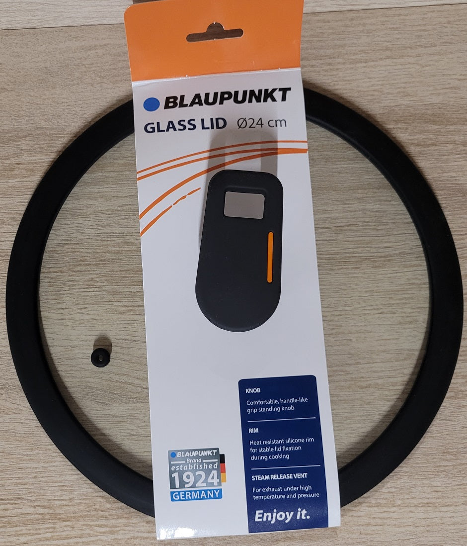 Стъклен капак Blaupunkt Ø24 cm с черен силиконов ринг
