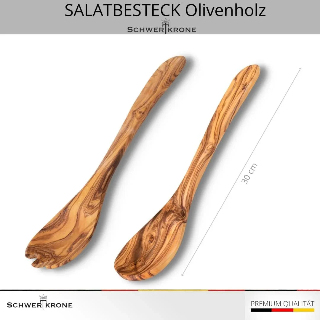Комплект вилица и лъжица за салата Schwertkrone Soligen,от маслиново дърво