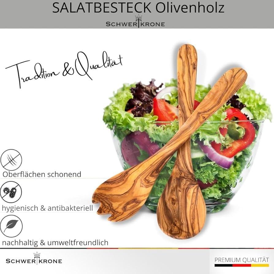 Комплект вилица и лъжица за салата Schwertkrone Soligen,от маслиново дърво