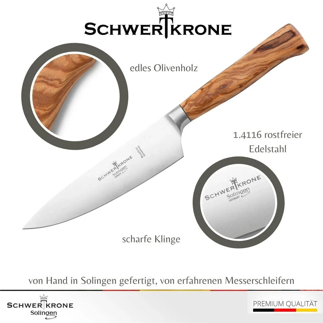 Нож шеф на готвача Schwerkrone Solingen,16 см с маслинова дръжка