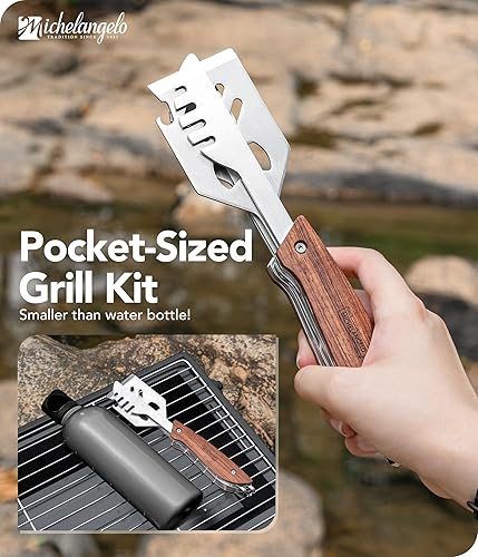 MICHELANGELO 6 в 1 прибори за барбекю – комплект за грил и къмпинг с шпатула, щипка, вилица и нож