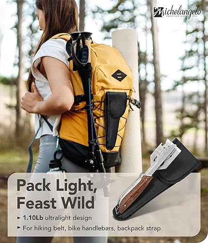 MICHELANGELO 6 в 1 прибори за барбекю – комплект за грил и къмпинг с шпатула, щипка, вилица и нож