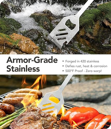 MICHELANGELO 6 в 1 прибори за барбекю – комплект за грил и къмпинг с шпатула, щипка, вилица и нож