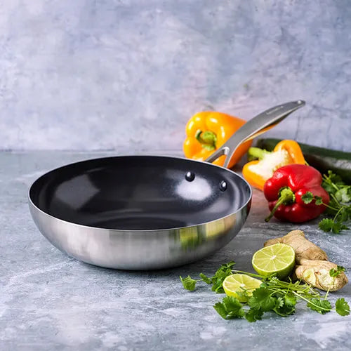 Уок Тиган от неръждаема стомана с керамично покритие Geneva Green Pan 28 см