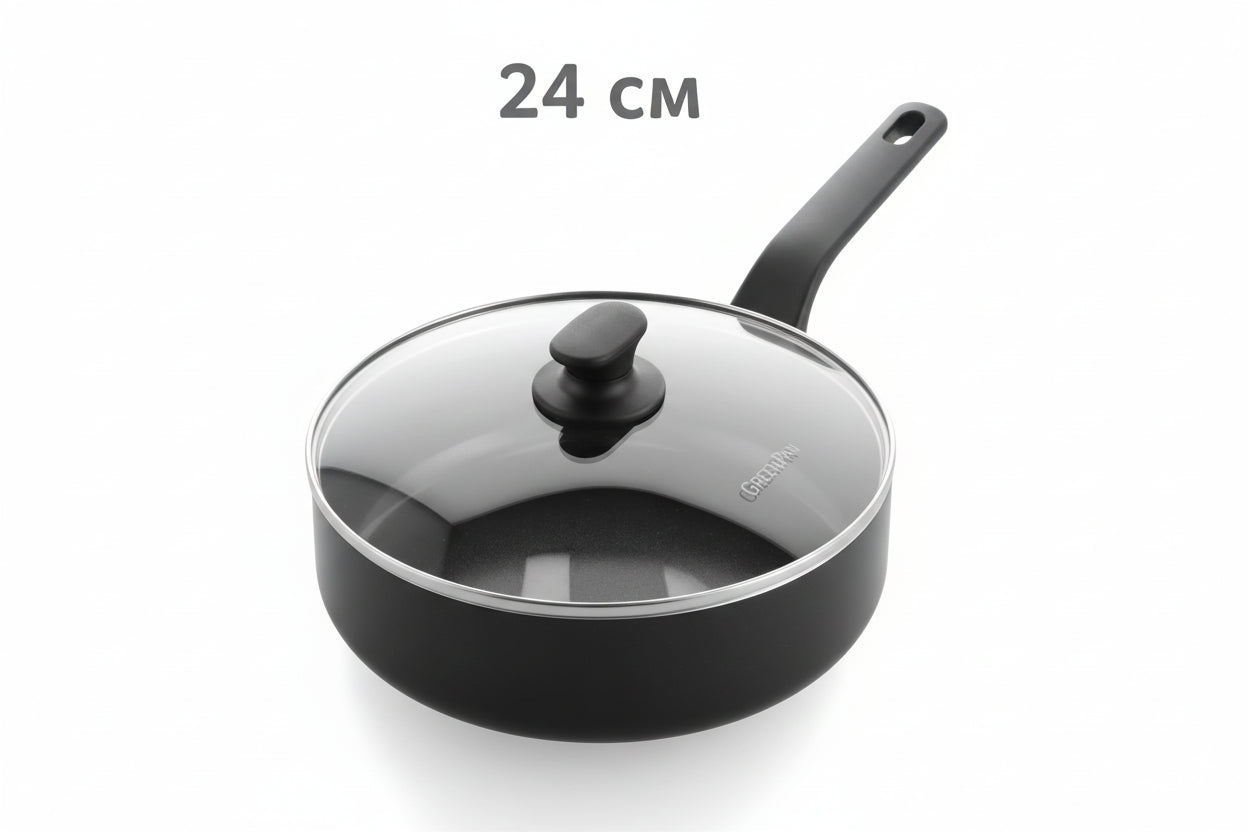 Дълбок тиган Essence Green Pan с безвредно керамично покритие с диамантени кристали, 24 и 28 см