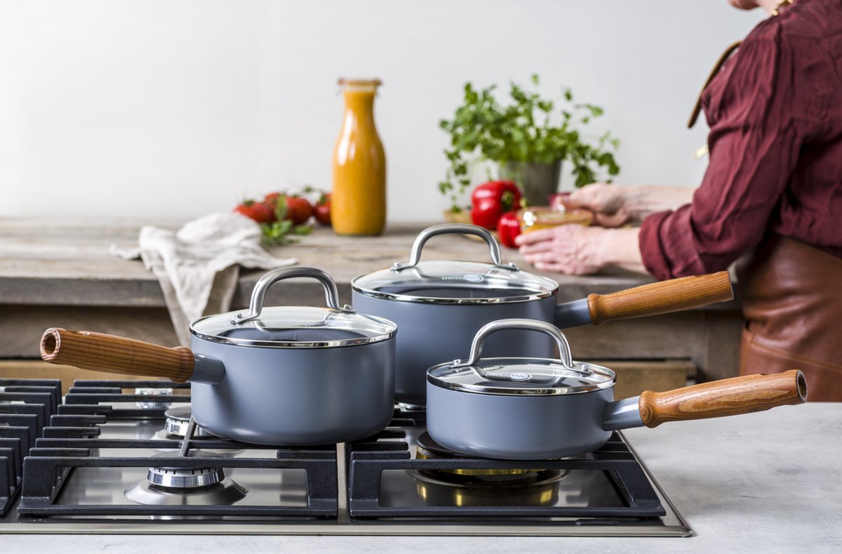 Комплект съдове за готвене GreenPan Mayflower Pro 9 части, керамично покритие с диамантени кристали Thermolon