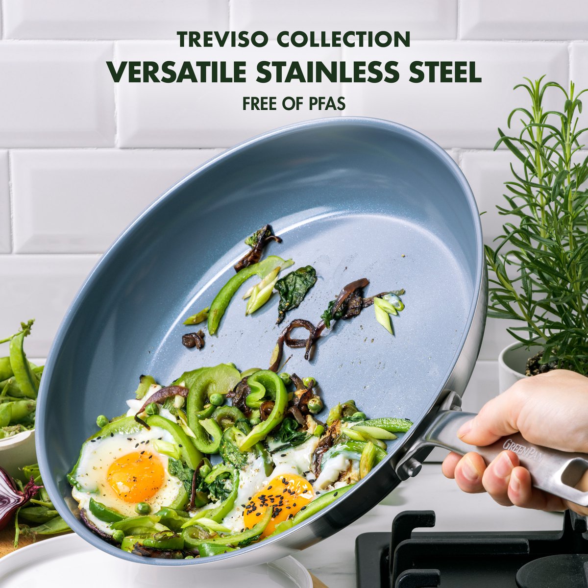 Комплект съдове за готвене GreenPan Treviso 10 части, керамично покритие с диамантени кристали Thermolon