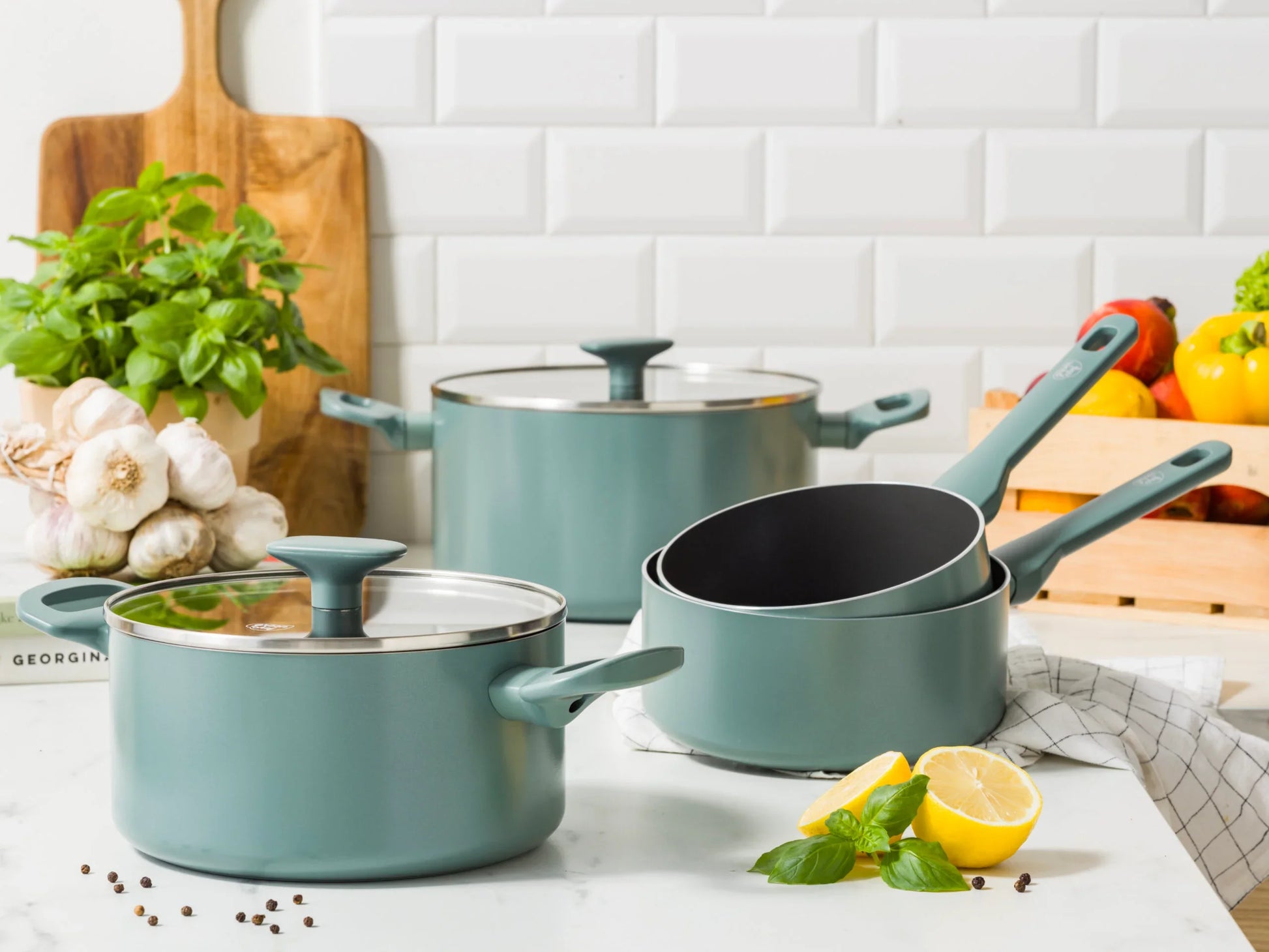 Касерола GreenPan Smokey blue D 16 cm 1,6 L керамично покритие с диамантени кристали