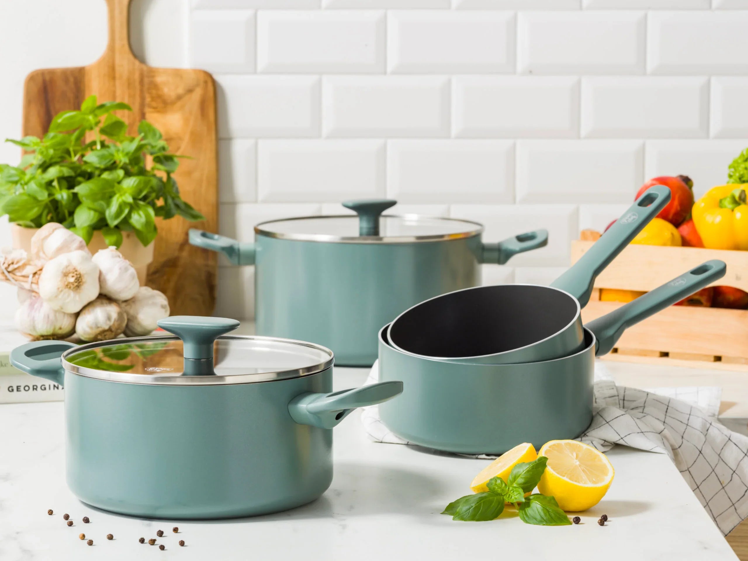 Касерола GreenPan Smokey blue D 16 cm 1,6 L керамично покритие с диамантени кристали