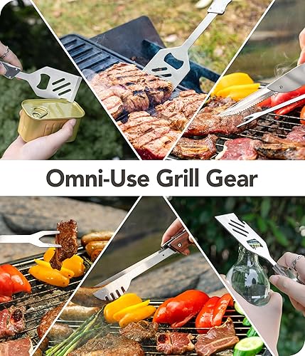 MICHELANGELO 6 в 1 прибори за барбекю – комплект за грил и къмпинг с шпатула, щипка, вилица и нож