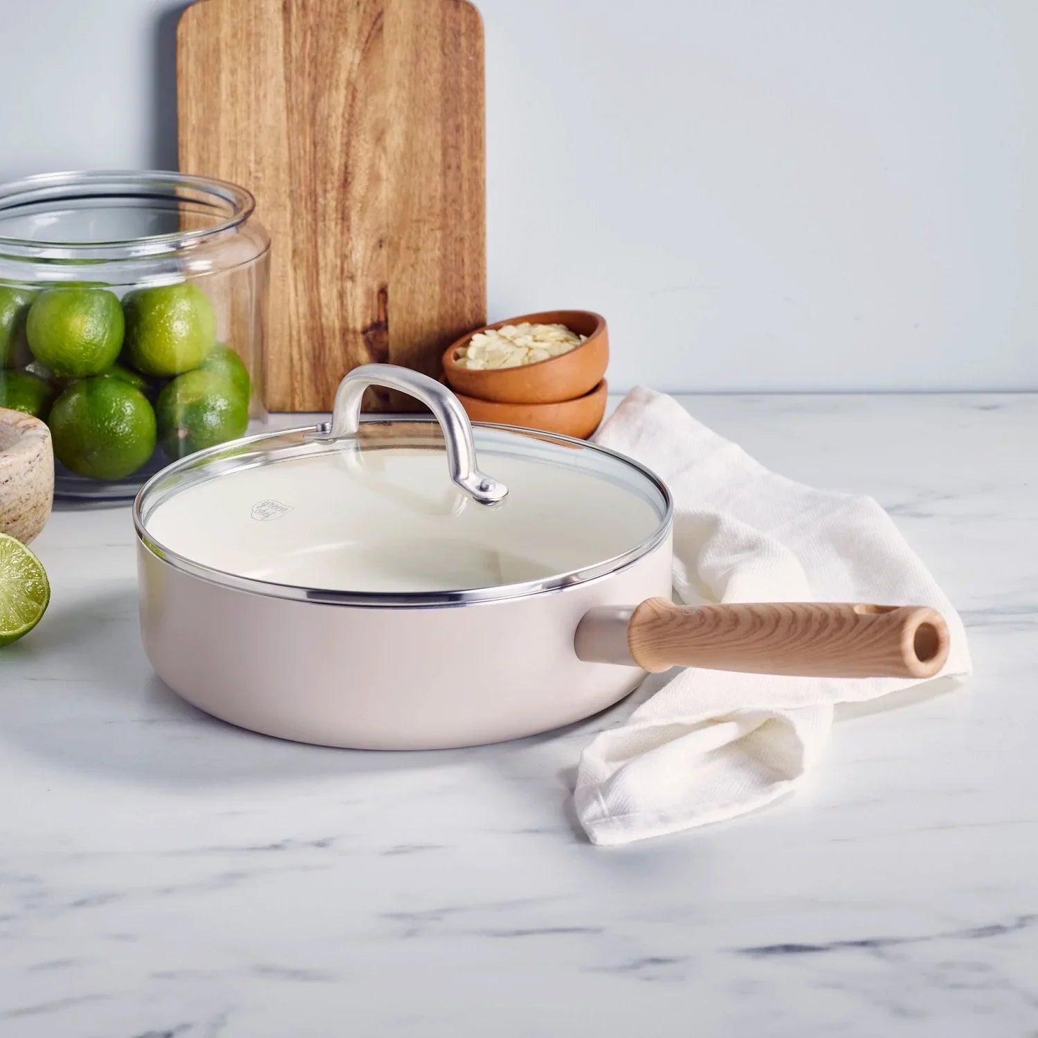 Тиган  стъклен капак Green Chef Nordics D 24 cm, Керамично незалепващо покритие с диамантени кристали Thermolon