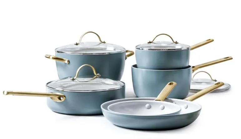 Комплект съдове за готвене Greenpan Padova Smokey Blue 10 части , Керамично незалепващо покритие с диамантени кристали Thermolon