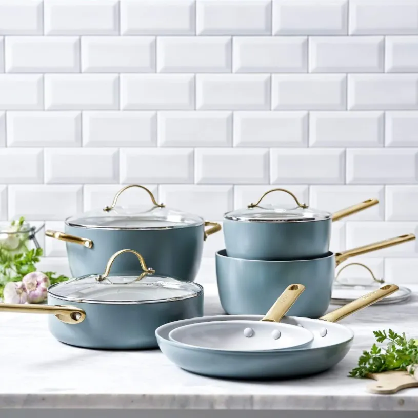 Комплект съдове за готвене Greenpan Padova Smokey Blue 10 части , Керамично незалепващо покритие с диамантени кристали Thermolon