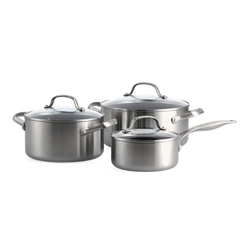 Комплект 3 тенджери с капак Geneva Green Pan 3 Ply неръждаема стомана покритие Thermolon