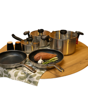 Комплект 2 броя тенджери 20,24 cm и Касерола с капак 16 cm серия Aron и 2 бр. тигани без капак Dura Max D 24 см и D 28 см CS Solingen CrNi 18/10