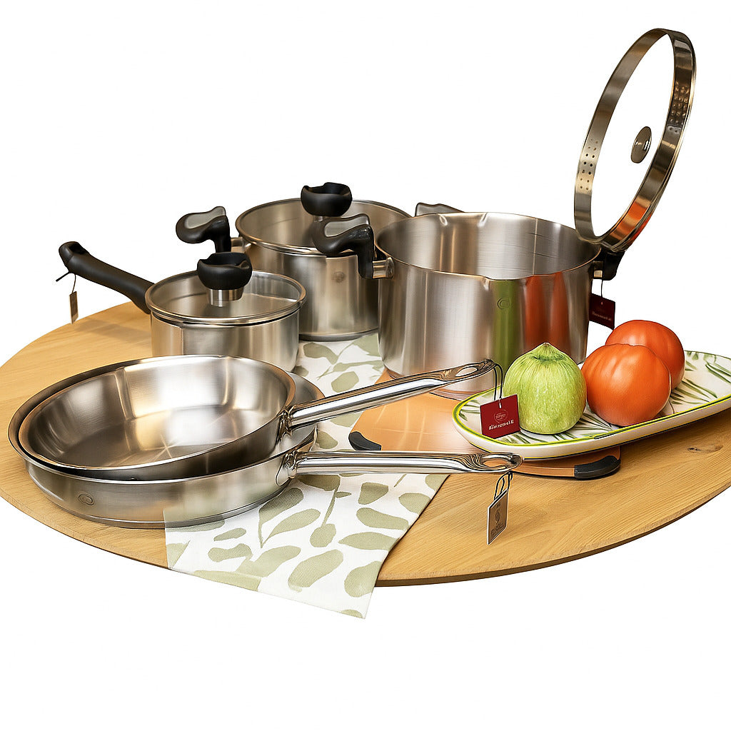 Комплект Aron 2 броя тенджери и Касерола с капак, 2 бр. тигани без капак Pro X CS Solingen CrNi 18/10