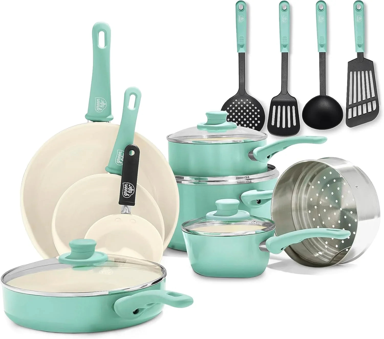 Комплект съдове за готвене, 16 части Green Pan, керамично покритие с диамантени кристали