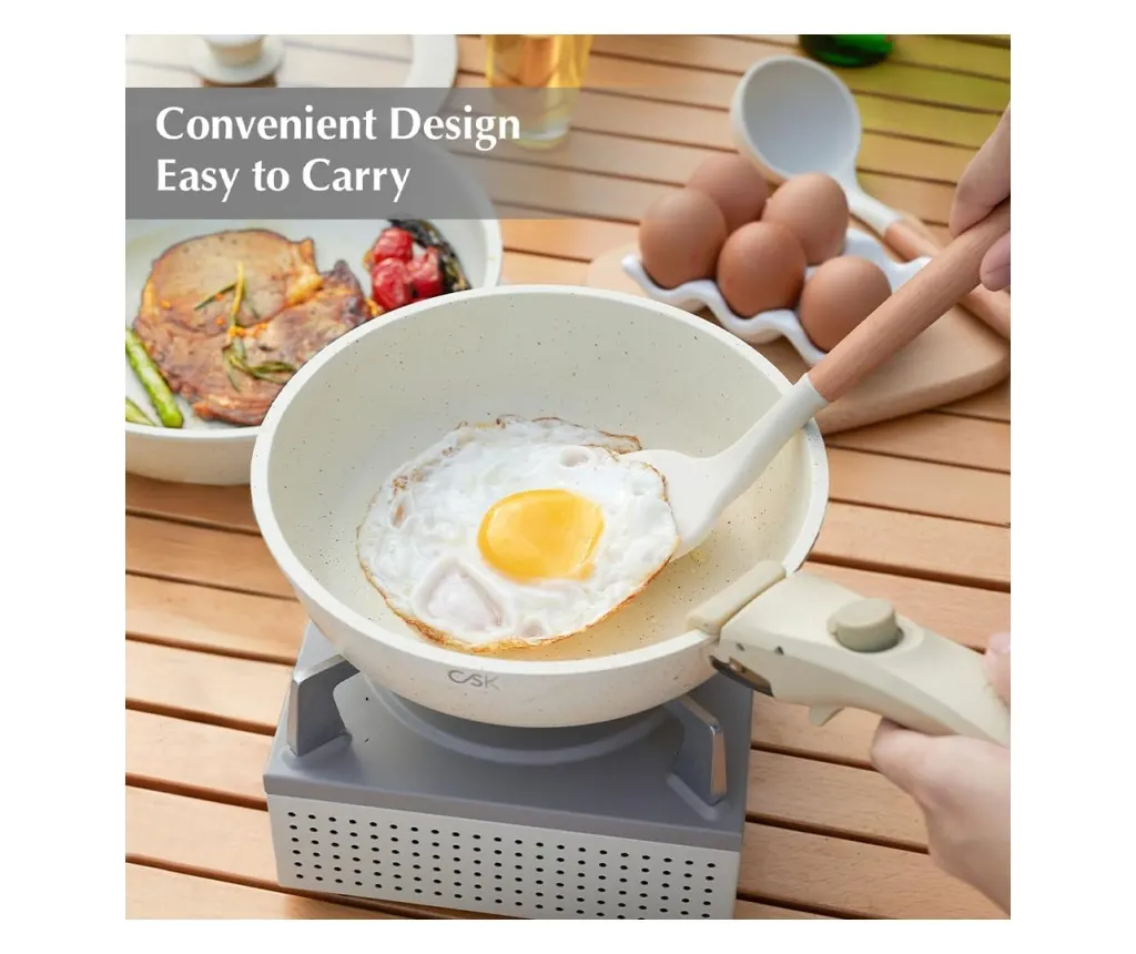 Комплект съдове за готвене CSK CS Solingen  17 части, подвижни дръжки, цвят крем, индукция