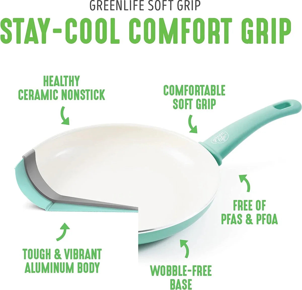 Комплект съдове за готвене 15 части Green Pan Life Soft Grip незалепващо покритие с диамантени кристали Thermolon