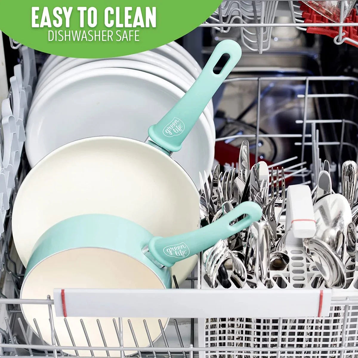 Комплект съдове за готвене 15 части Green Pan Life Soft Grip незалепващо покритие с диамантени кристали Thermolon