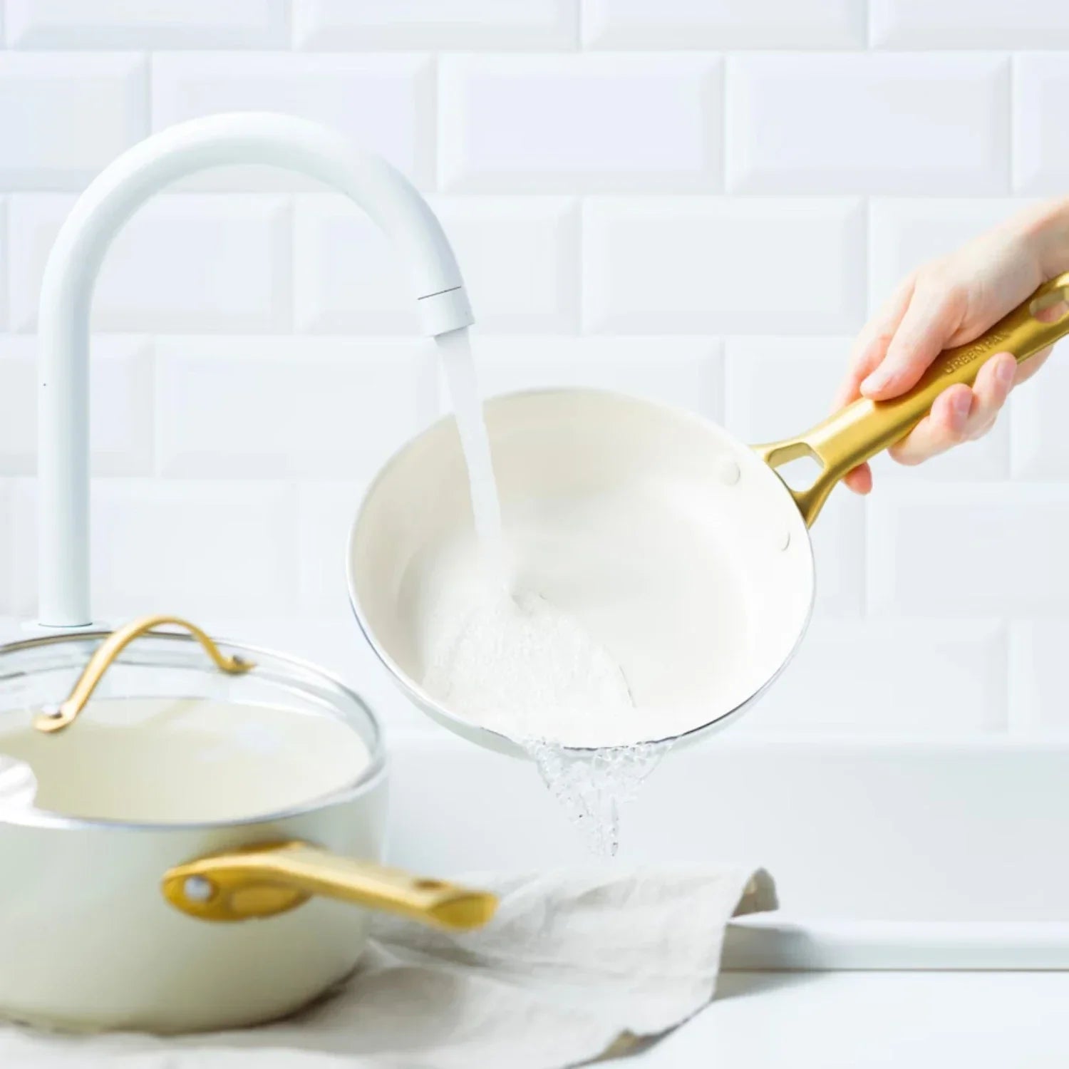 Комплект 2 броя тигани D 20 cm D 26 cm Green Pan Padova Oxford White, Керамично покритие с диамантени кристали Thermolon