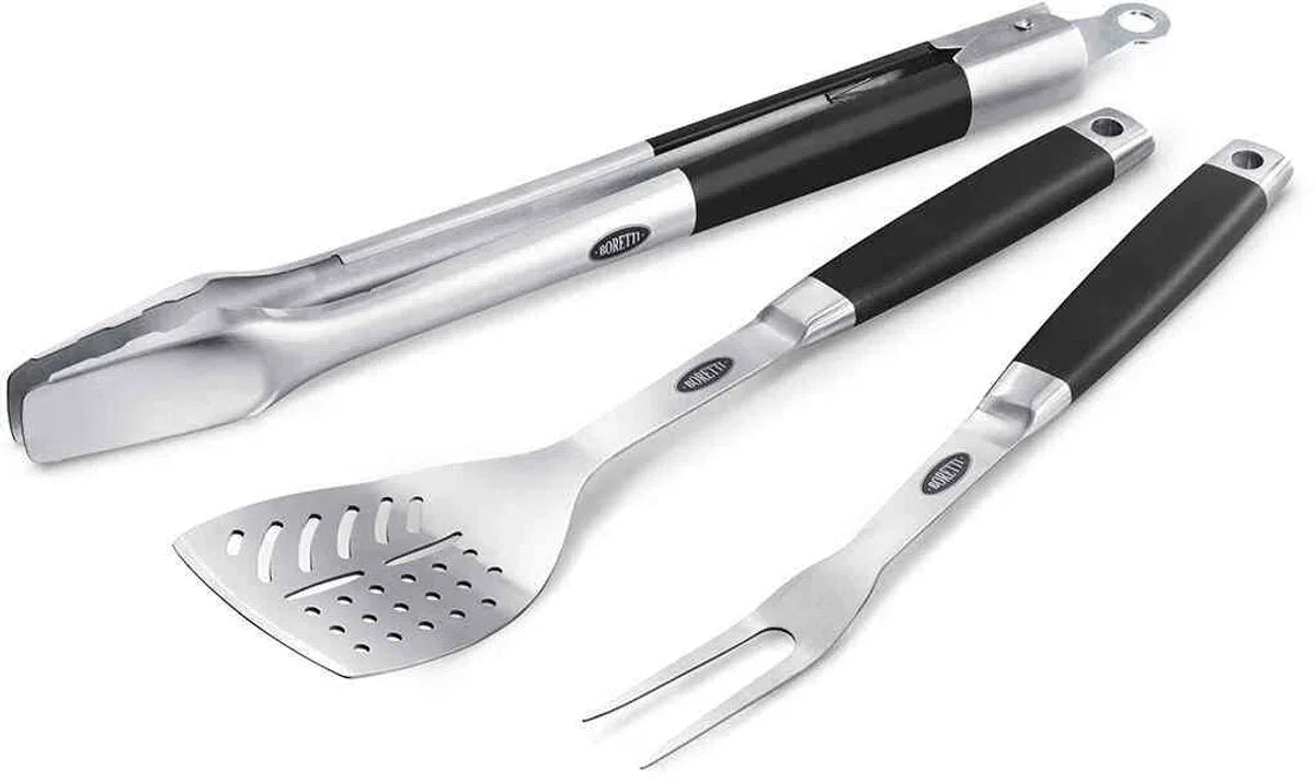 Комплект за  BBQ  Boretti Italy  3 части с калъф  вилица шпатула щипка