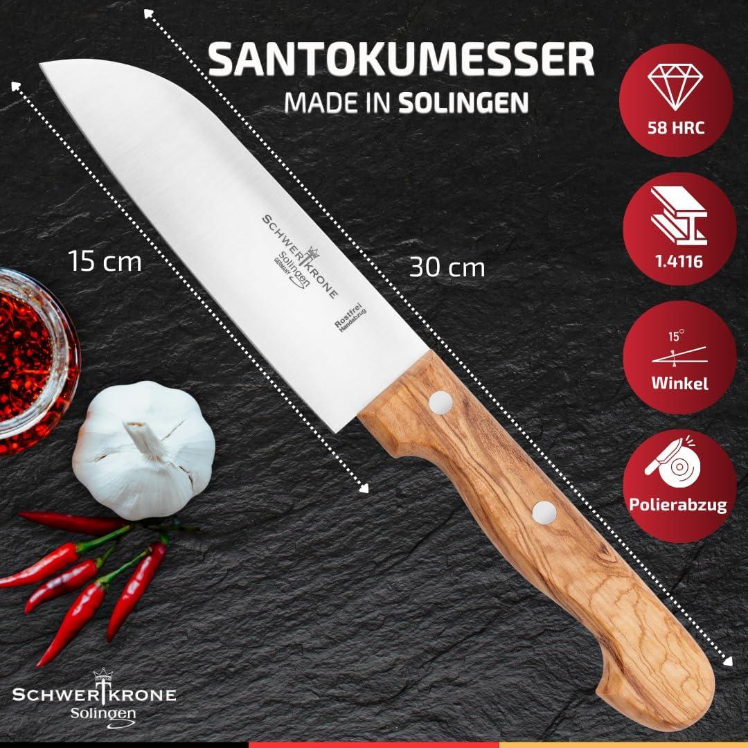 Сантоку нож Schwertkrone Solingen, дръжка маслинено дърво