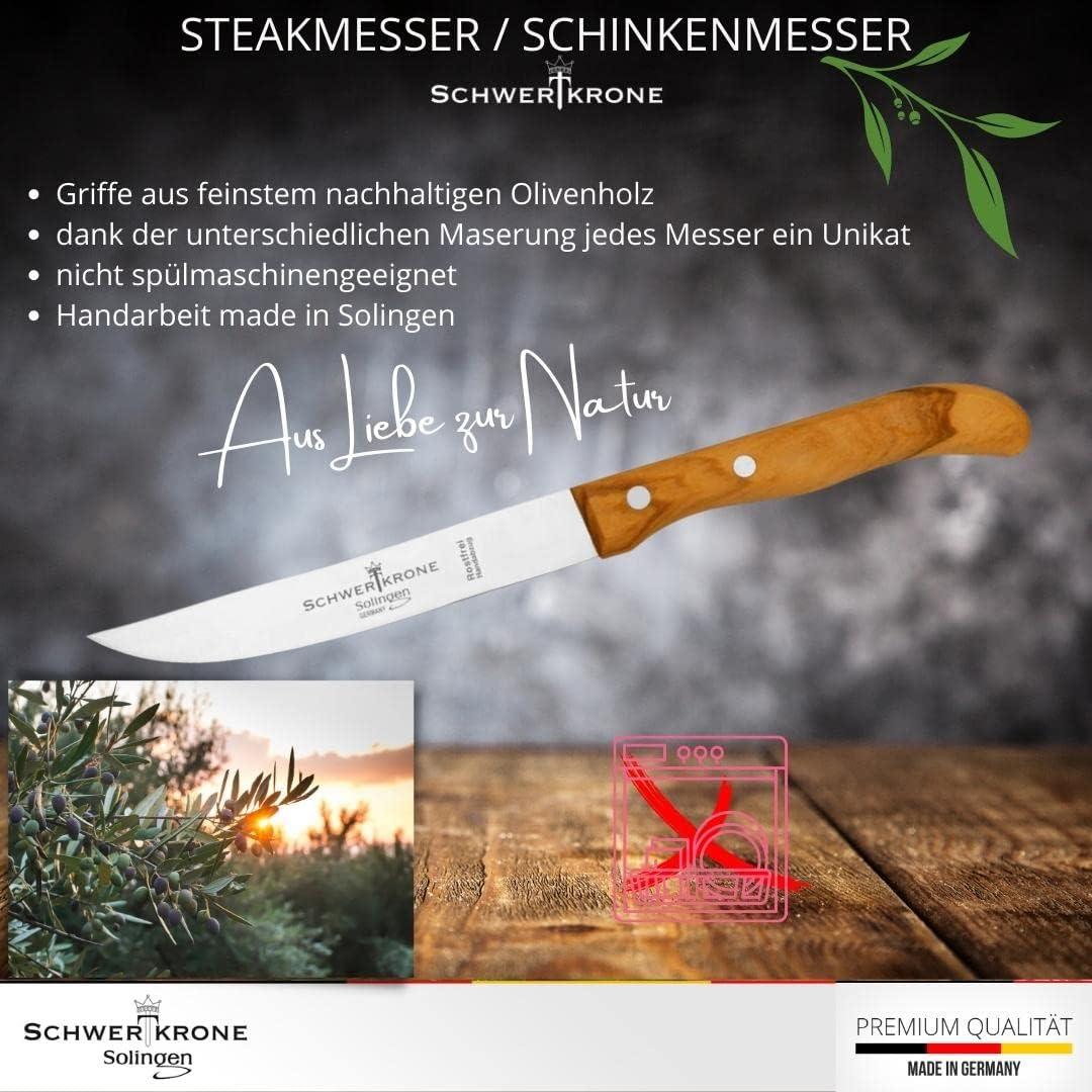 Универсален нож Schwertkrone Solingen острие 12,5 см дръжка маслинено дърво