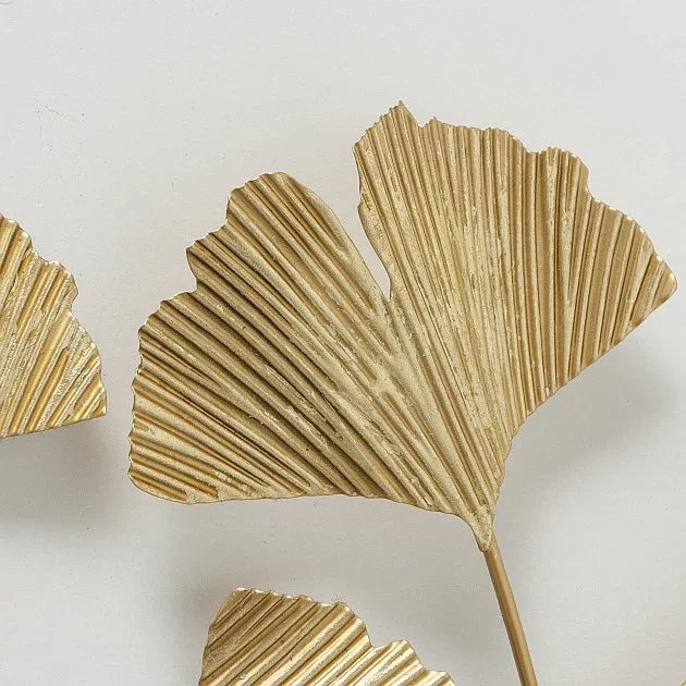 Пано за стена Ginkgo от метал с цвят злато