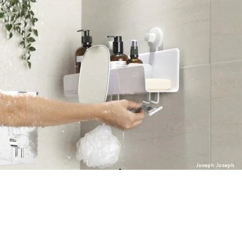 Поставка за баня с куки и огледало Easy Store Joseph Joseph бяла
