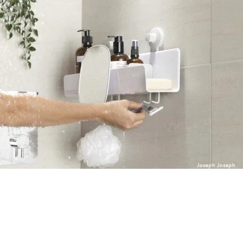 Поставка за баня с куки и огледало Easy Store Joseph Joseph бяла