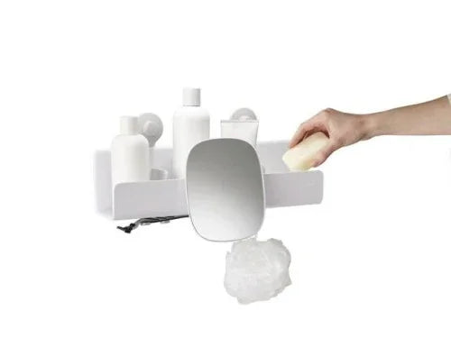 Поставка за баня с куки и огледало Easy Store Joseph Joseph бяла