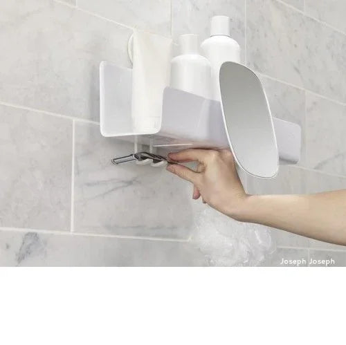 Поставка за баня с куки и огледало Easy Store Joseph Joseph бяла
