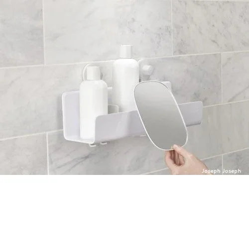 Поставка за баня с куки и огледало Easy Store Joseph Joseph бяла