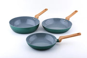 Комплект 3 бр. тигани с керамично покритие без капак Pure Green CS Solingen D 24 см, D 28 см и D 28 см дълбок, индукция