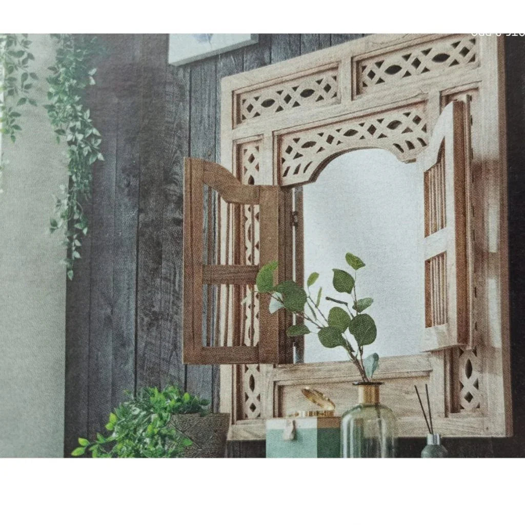 Огледало с две врати от махагон с дърворезба 90x90 cm