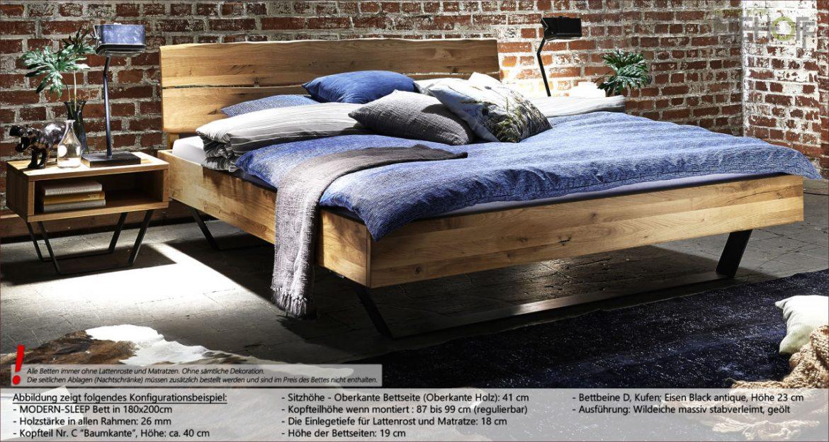 Спалня Modern Sleep  масив дъб,метални крака, тапицирана табла