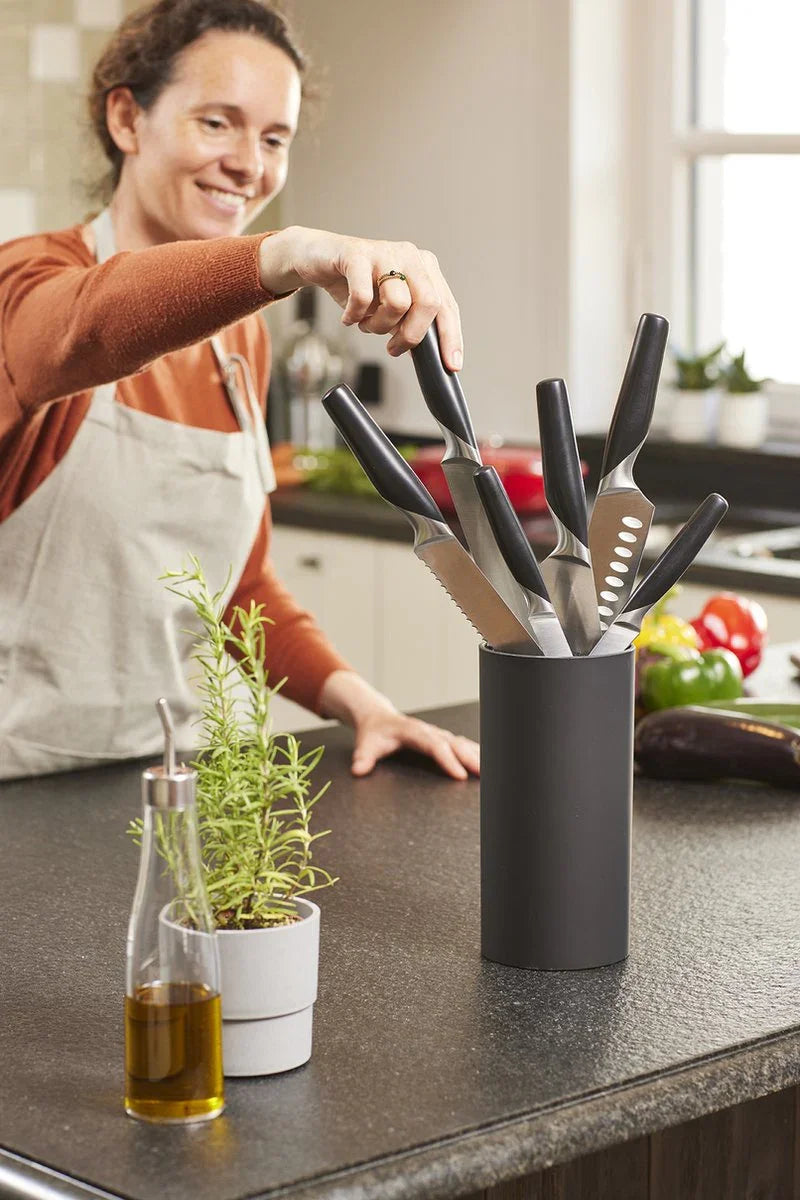 Цилиндрична стойка H 22 cm с пластмасови пръчици за кухненски ножове Black
