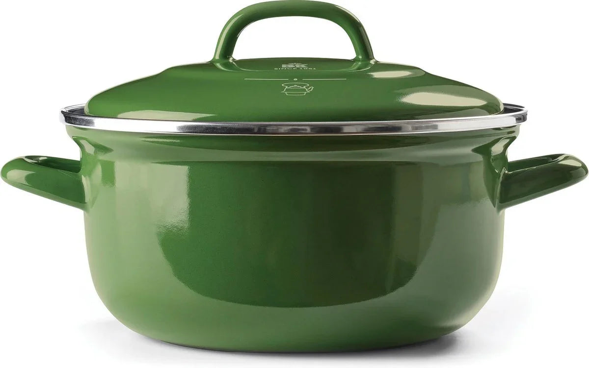 Комплект 2 броя тенджери с капак BK Dutch Oven Indigo, емайл GlazeGuard D 22 см и 24 см, зелен цвят