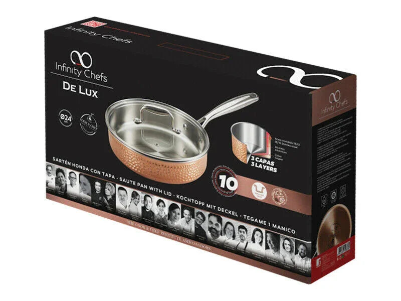 Тиган Infinity Chefs, D 24 cm, меден слой,стъклен капак