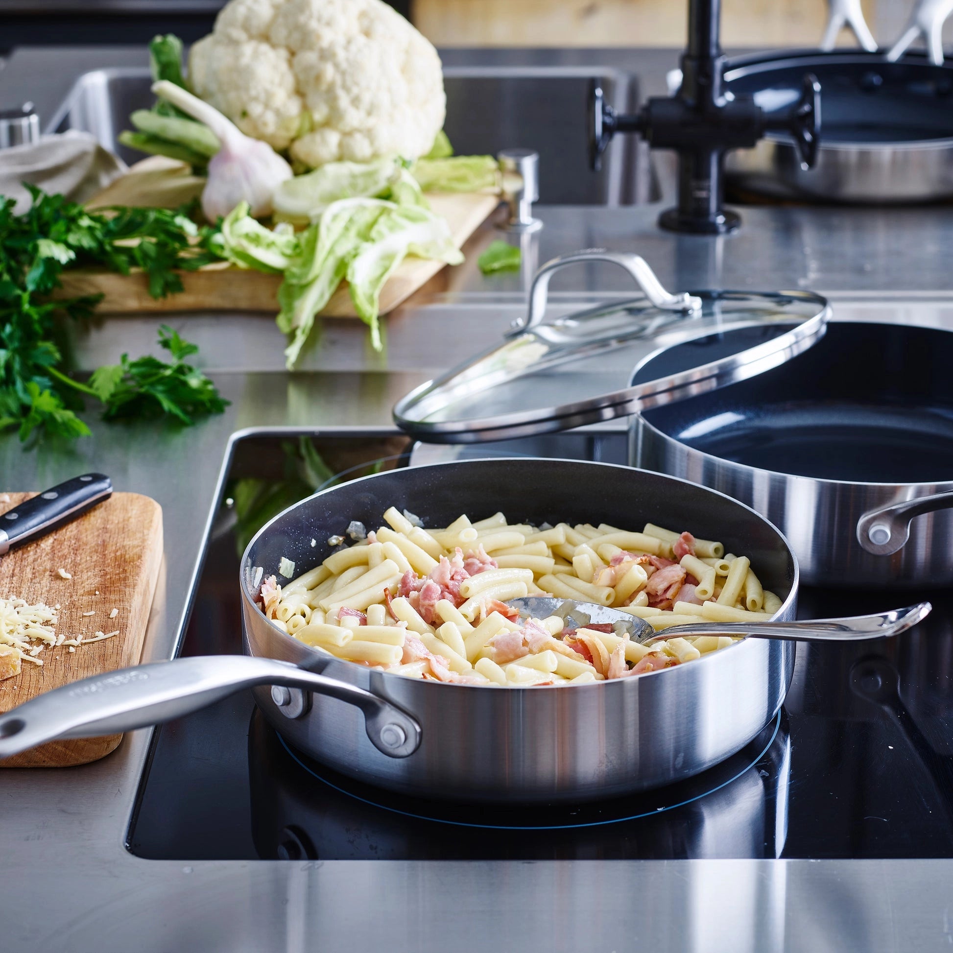 Тиган със стъклен капак Geneva Green Pan D 24 cm покритие с диамантени кристали Thermolon
