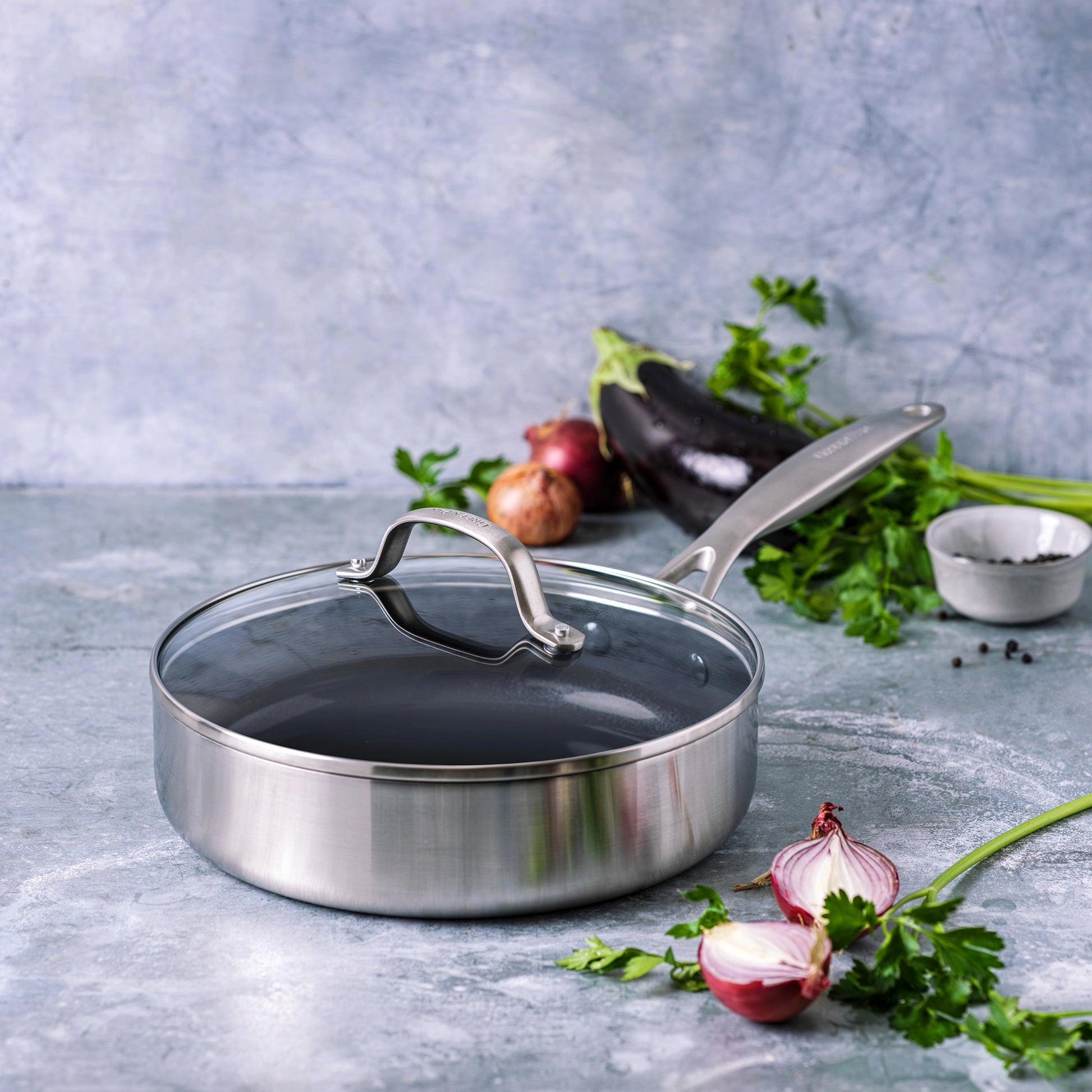Тиган със стъклен капак Geneva Green Pan D 24 cm покритие с диамантени кристали Thermolon