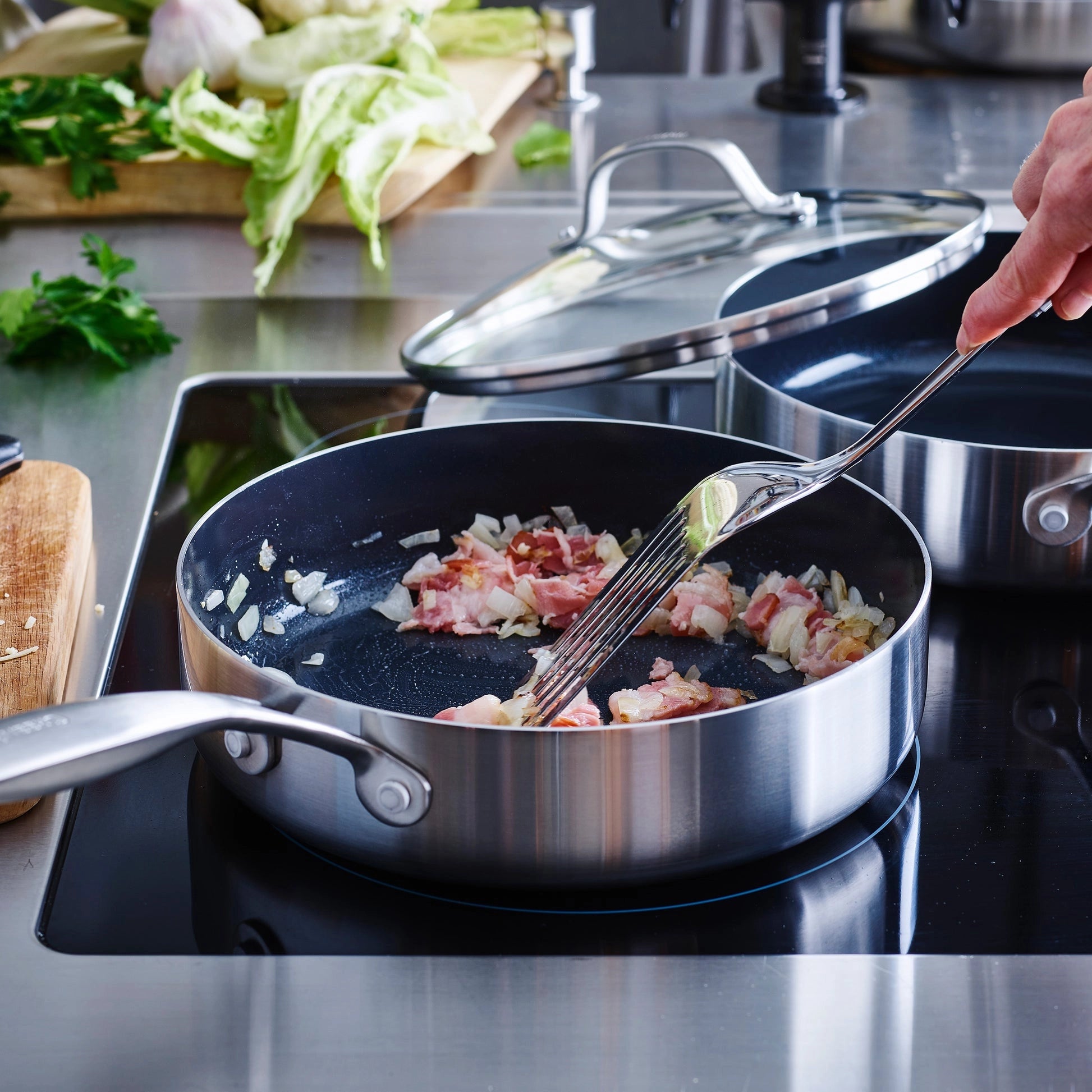 Тиган със стъклен капак Geneva Green Pan D 24 cm покритие с диамантени кристали Thermolon