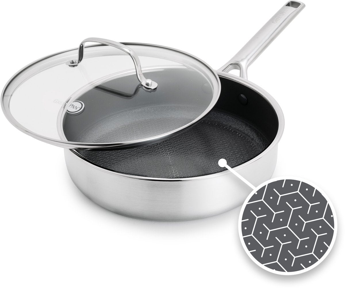 Тиган със стъклен капак Green Pan Apex D 24 cm PFAS free покритие Thermolon с диамантени кристали