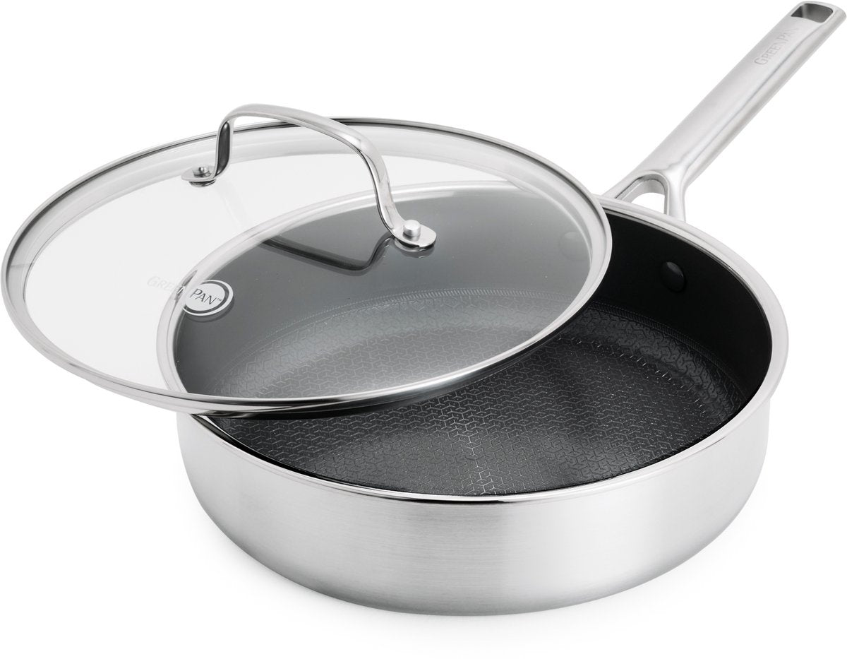 Тиган със стъклен капак Green Pan Apex D 24 cm PFAS free покритие Thermolon с диамантени кристали